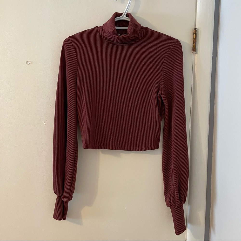 Blue Blush Crop Ribbed Turtleneck Sweater